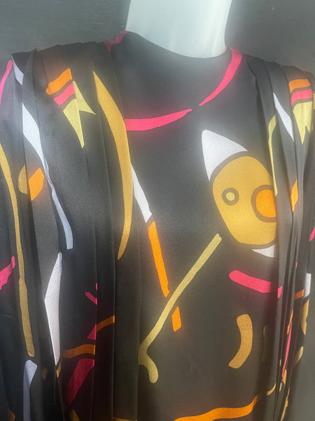 1980s SILK ABSTRACT PRINT Dress by Bobby CHI, Designer Collection