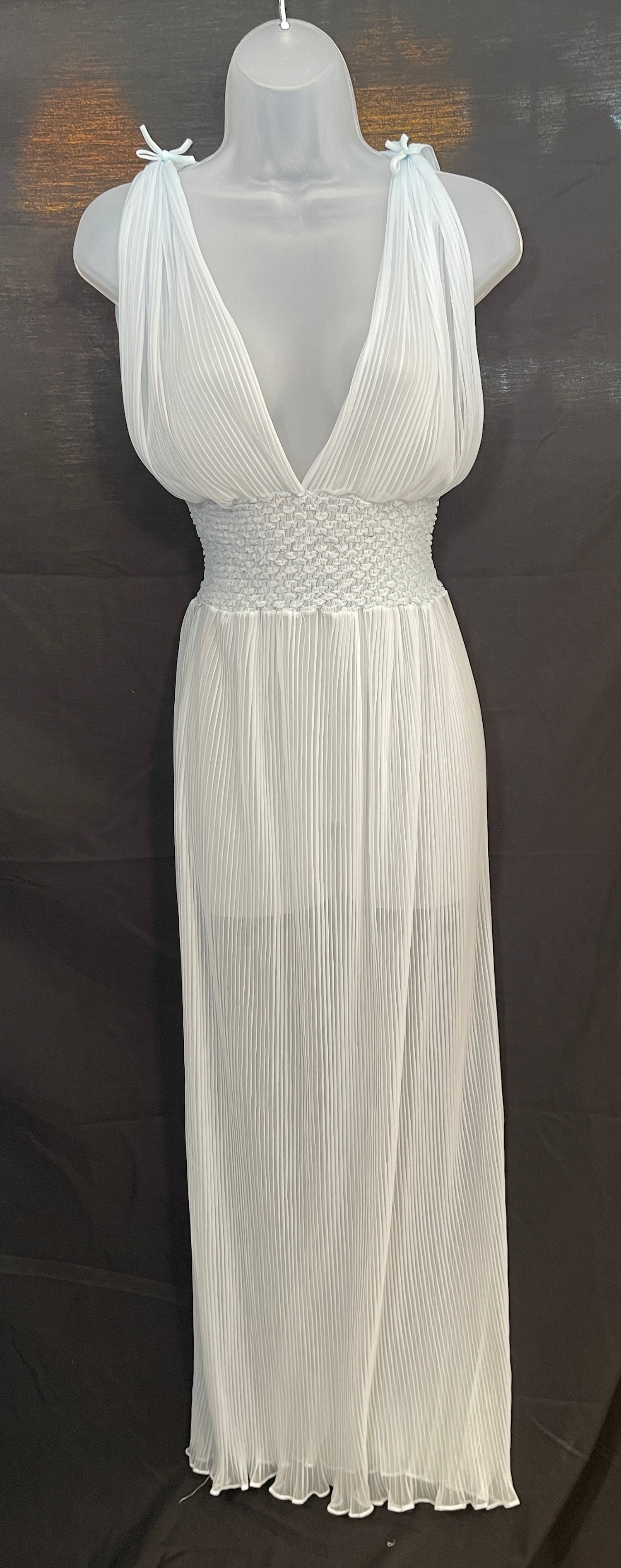 Vtg 1960s Nylon Crinkle Pleated Sheer Dress or Lingerie, Elastic Waist Ice Blue