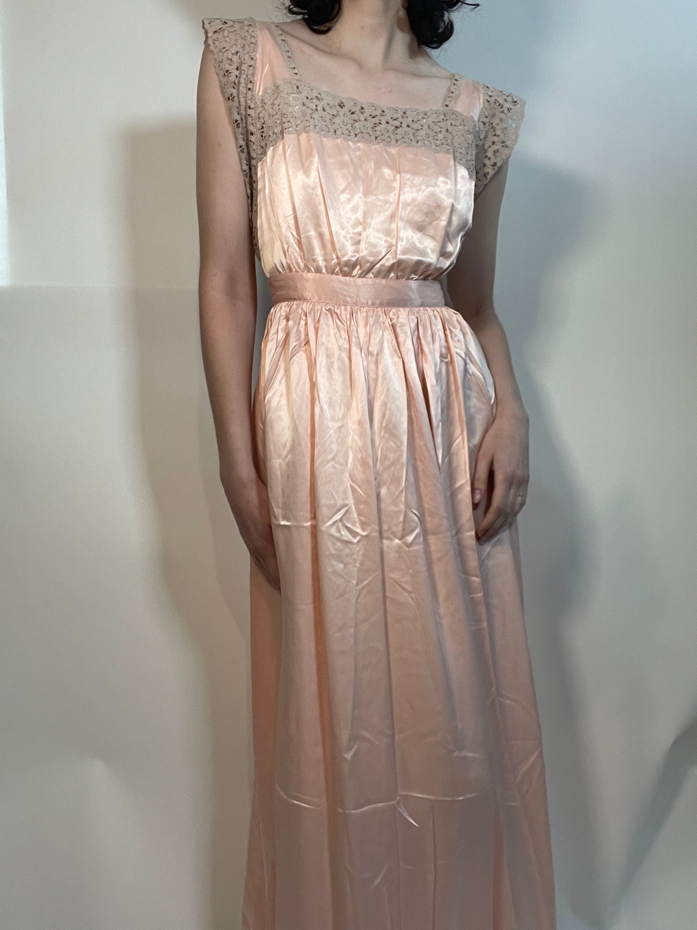 1940s Pink Rayon Satin and Lace Slip Dress 1940s Pink Rayon Satin and Lace Slip Dress