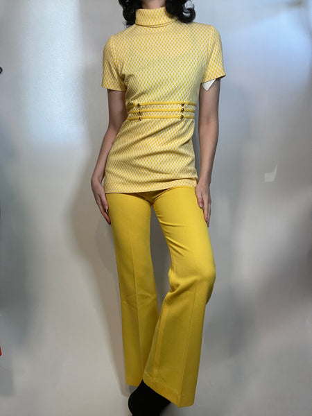 VTG 70s Cute Yellow Pant SET, MOD, New Old Stock-Never worn