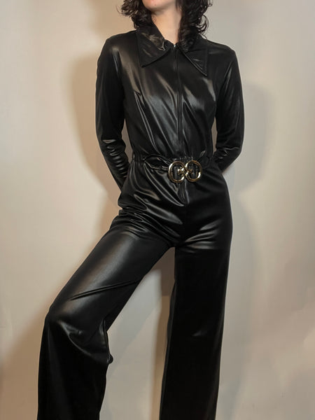 70s Black Catsuit/Jumpsuit Slinky Disco