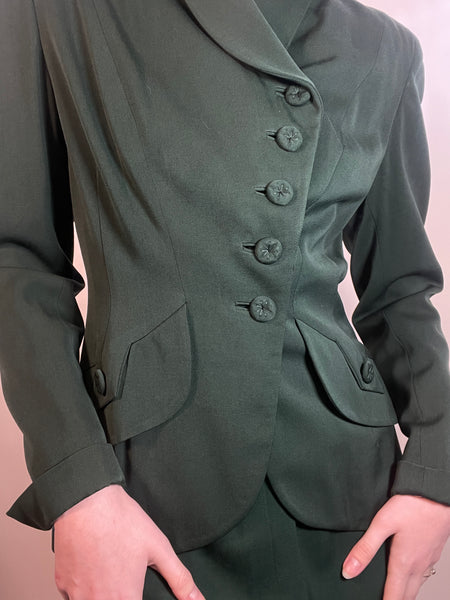 VTG 1940s GREEN GABARDINE Ladies Skirt Suit