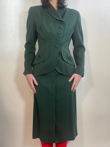 VTG 1940s GREEN GABARDINE Ladies Skirt Suit
