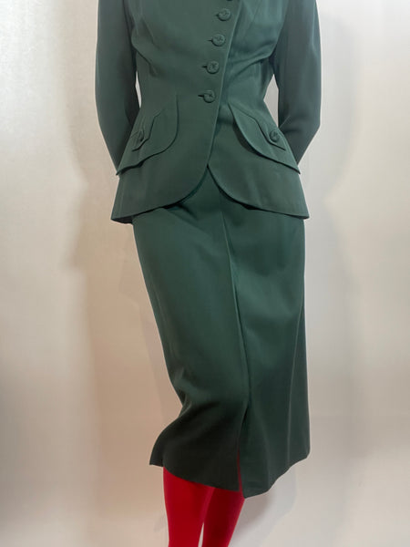 VTG 1940s GREEN GABARDINE Ladies Skirt Suit