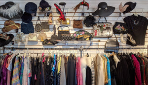 Women's vintage clothing, hats, shoes, and purses