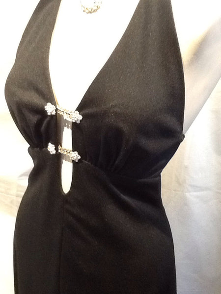 1970's  Sexy Black Long Dress with Rhinestones