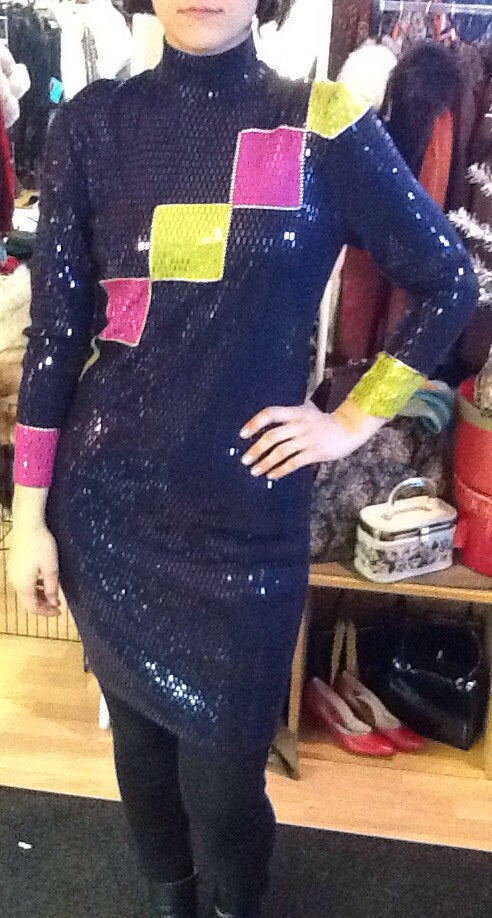 St John Knit by Marie Gray Color Block Op Art Dress St John Knit by Marie Gray Color Block Op Art Dress
