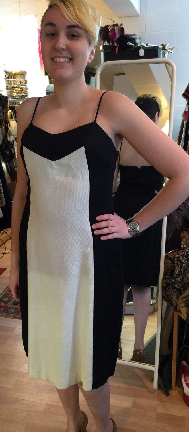 50's-60's BOBBIE BROOKS Black & White Cotton Pique Slip Dress