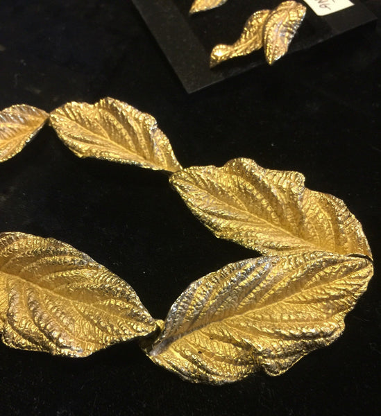 50s NAPIER STERLING Vermeil Leaf Necklace and Earrings Set