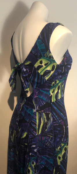 90s Summer Sundress Rayon Print Open Back