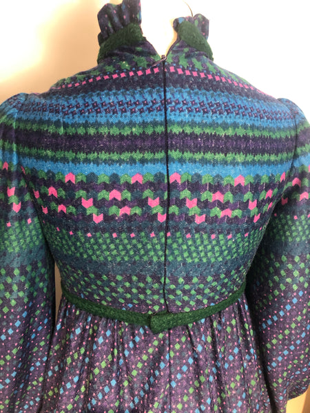 1970s MIGNON DRESS Wool Challis Lined Boho Hippy