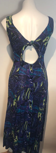 90s Summer Sundress Rayon Print Open Back