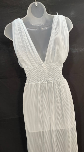VTG 1960s Nylon Crinkle Pleated SHEER Dress or Lingerie, Elastic waist ICE BLUE