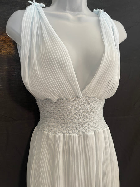 VTG 1960s Nylon Crinkle Pleated SHEER Dress or Lingerie, Elastic waist ICE BLUE