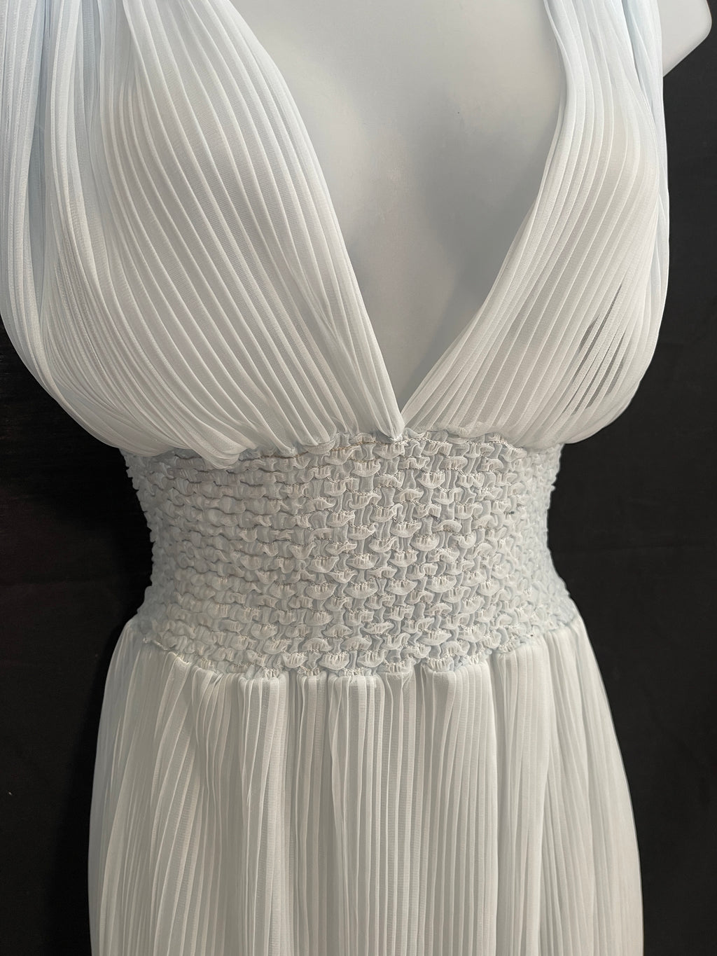 VTG 1960s Nylon Crinkle Pleated SHEER Dress or Lingerie, Elastic waist ICE BLUE