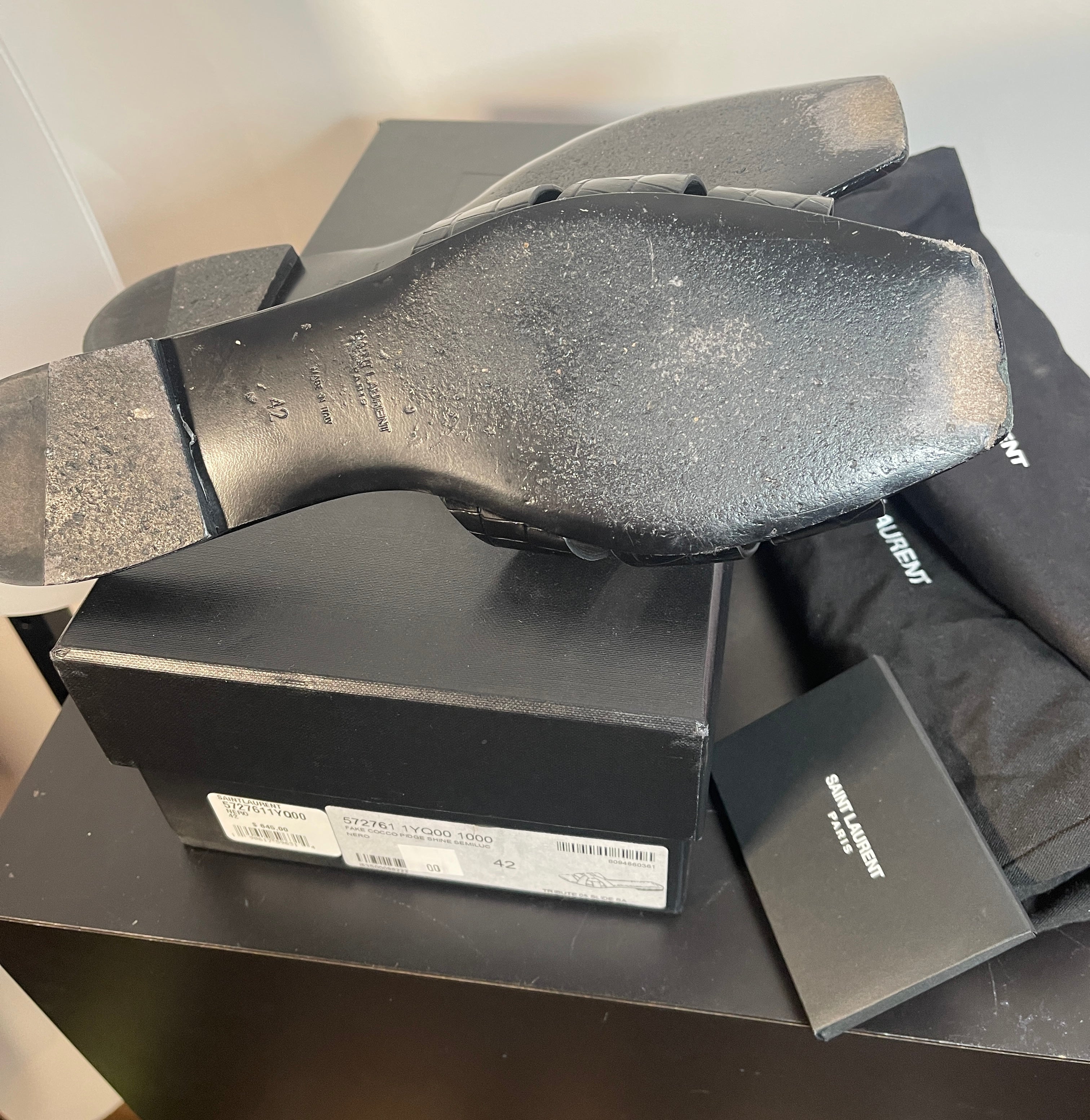 Saint Laurent Black Flat Sandals Euro size 42/ US size 11