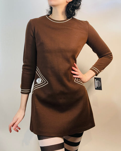 1960s Brown MINI DRESS with accents