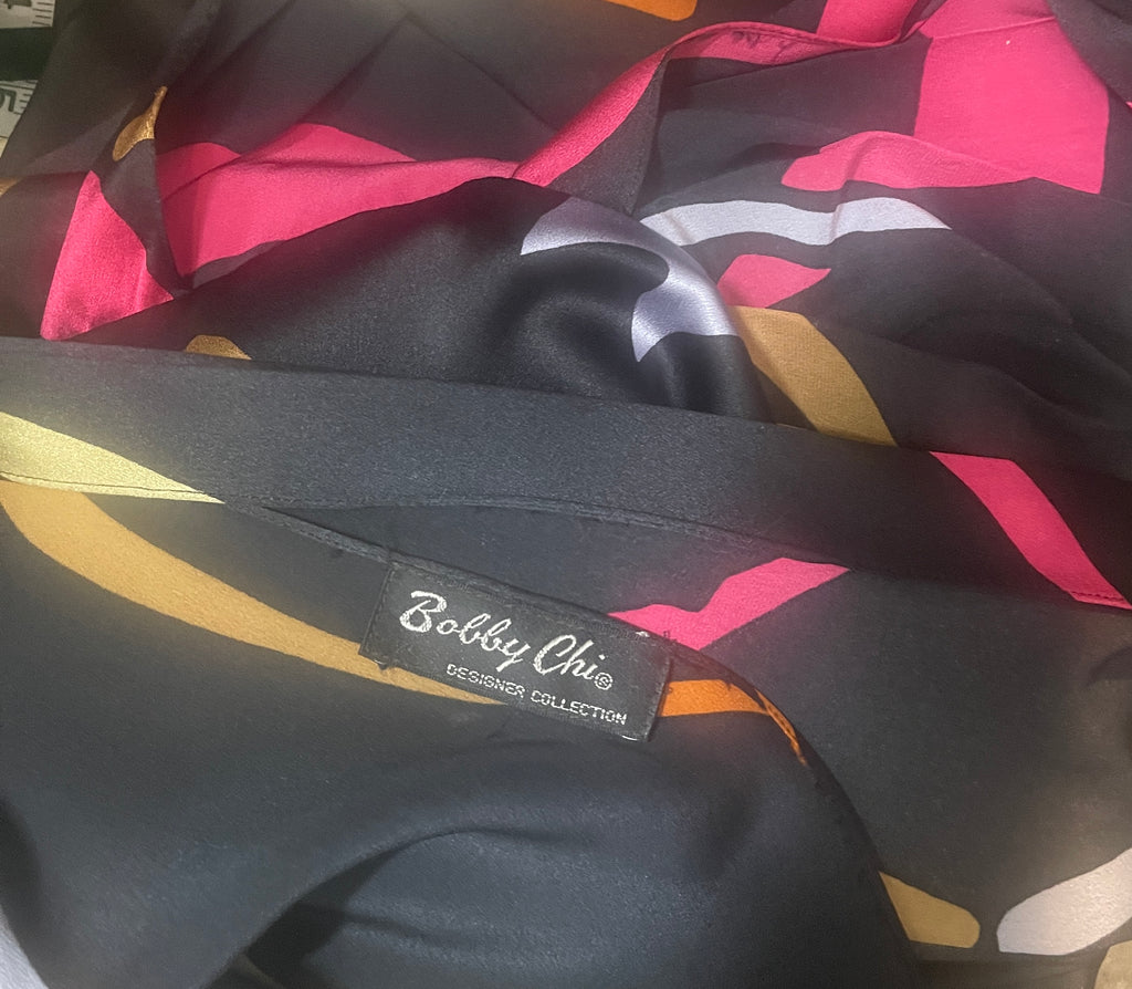 1980s SILK ABSTRACT PRINT Dress by Bobby CHI, Designer Collection