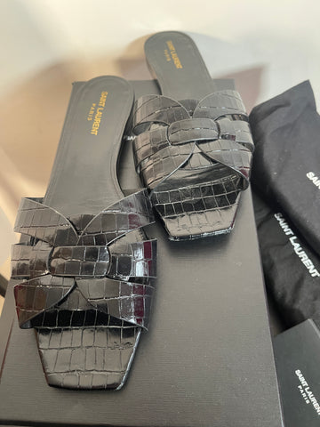Saint Laurent Black Flat Sandals Euro size 42/ US size 11