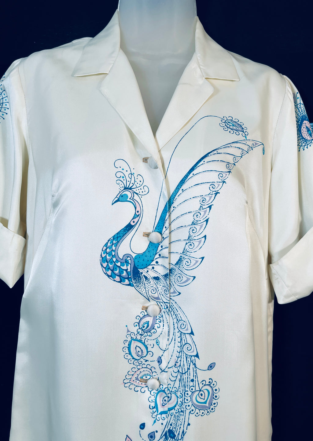 VTG 60s ALFRED SHAHEEN Shirt DRESS or Duster with Peacock