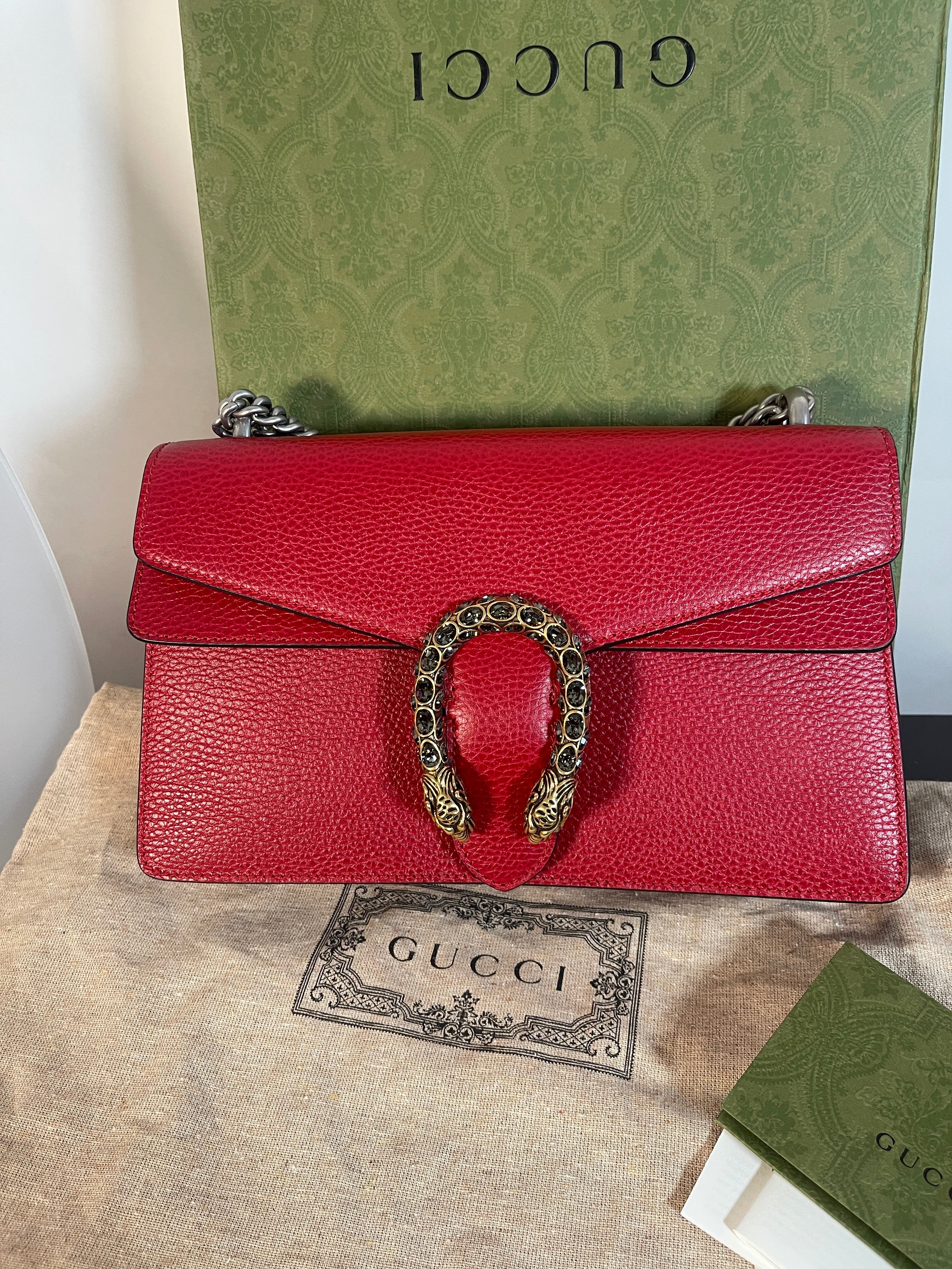 GUCCI Dionysus RED Purse/ Bag Jeweled Clasp Exc Cond. Box & SAKS Receipt