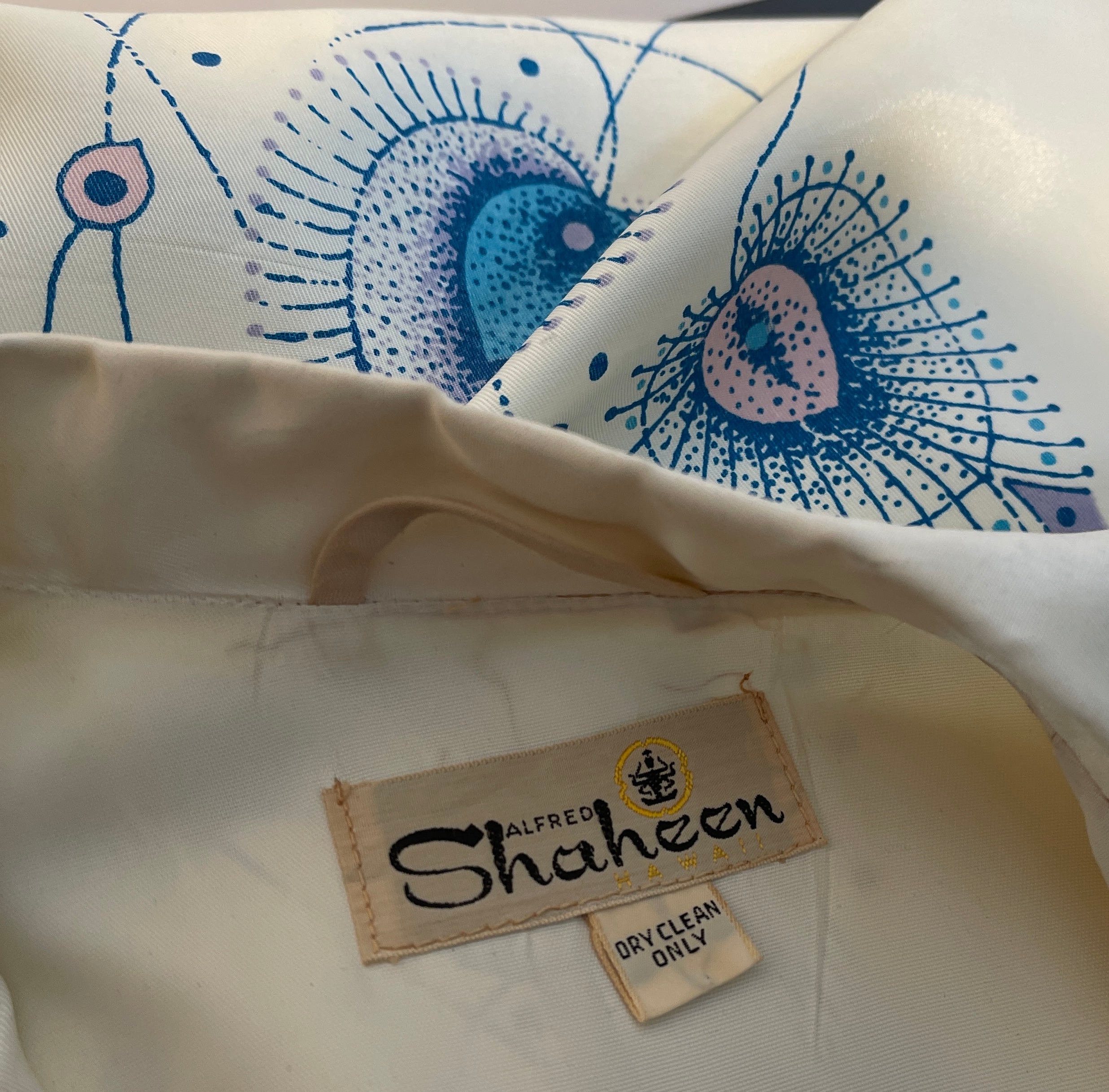 VTG 60s ALFRED SHAHEEN Shirt DRESS or Duster with Peacock