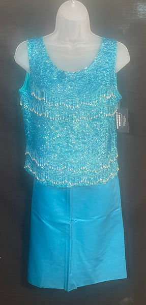 1960s Two Piece TURQUOISE Beaded Tank & Matching SKIRT