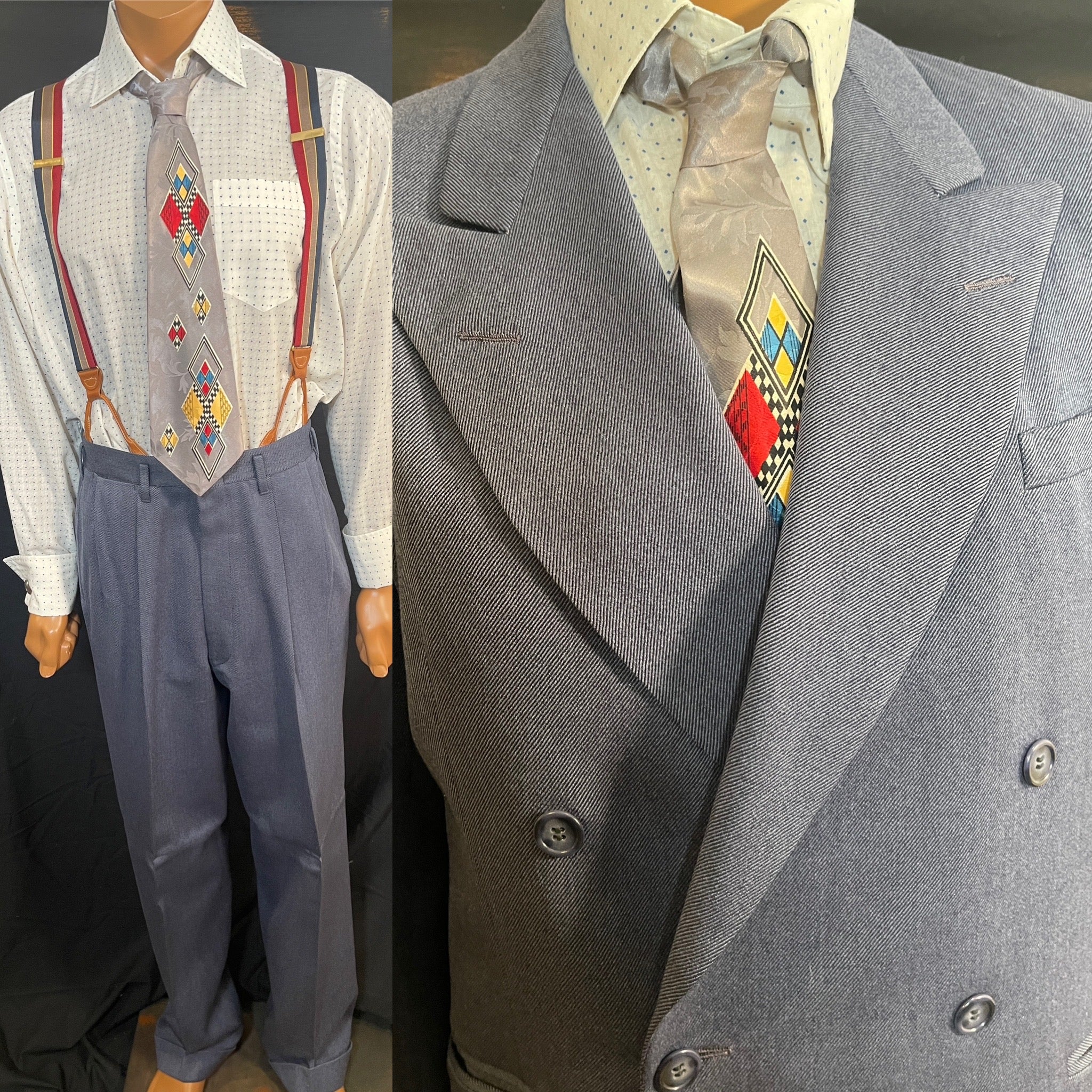 40s-50s MEN's Double Breasted Suit  Primo Condition Size 40/w31