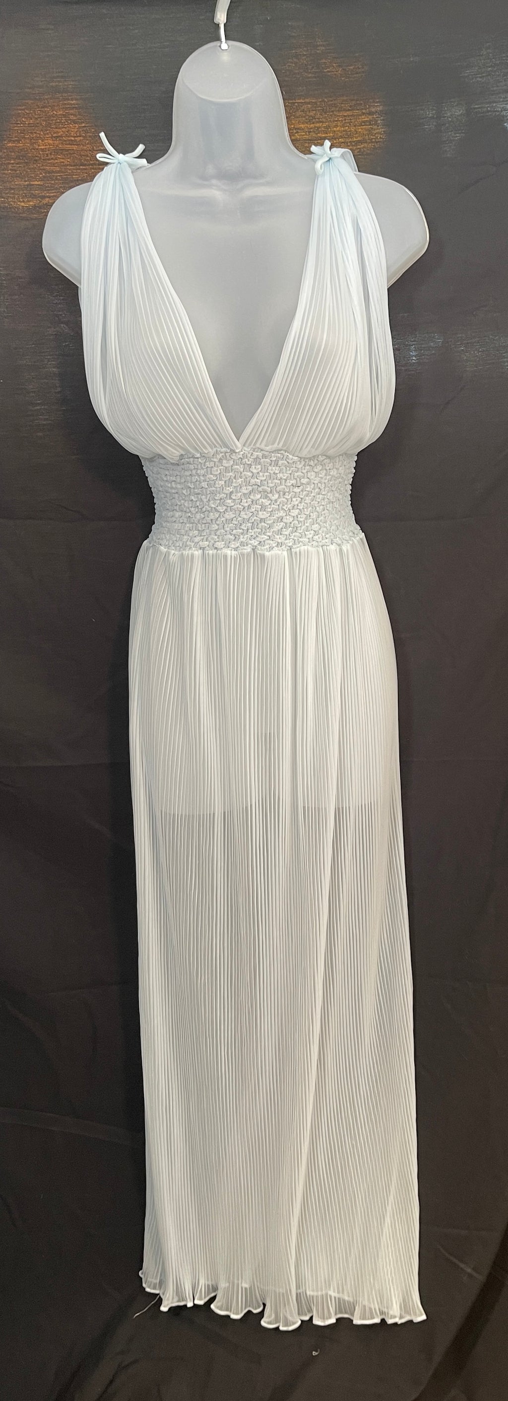 VTG 1960s Nylon Crinkle Pleated SHEER Dress or Lingerie, Elastic waist ICE BLUE