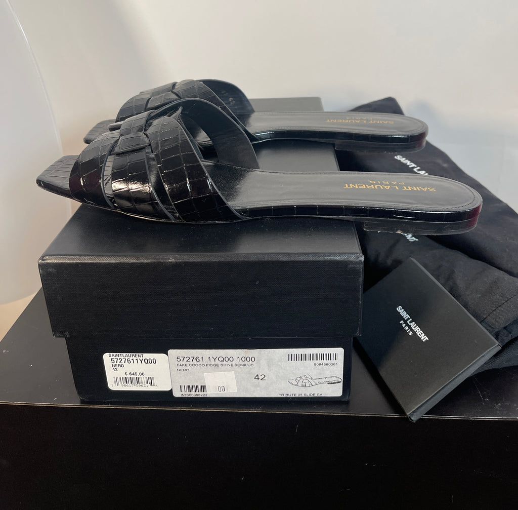 Saint Laurent Black Flat Sandals Euro size 42/ US size 11