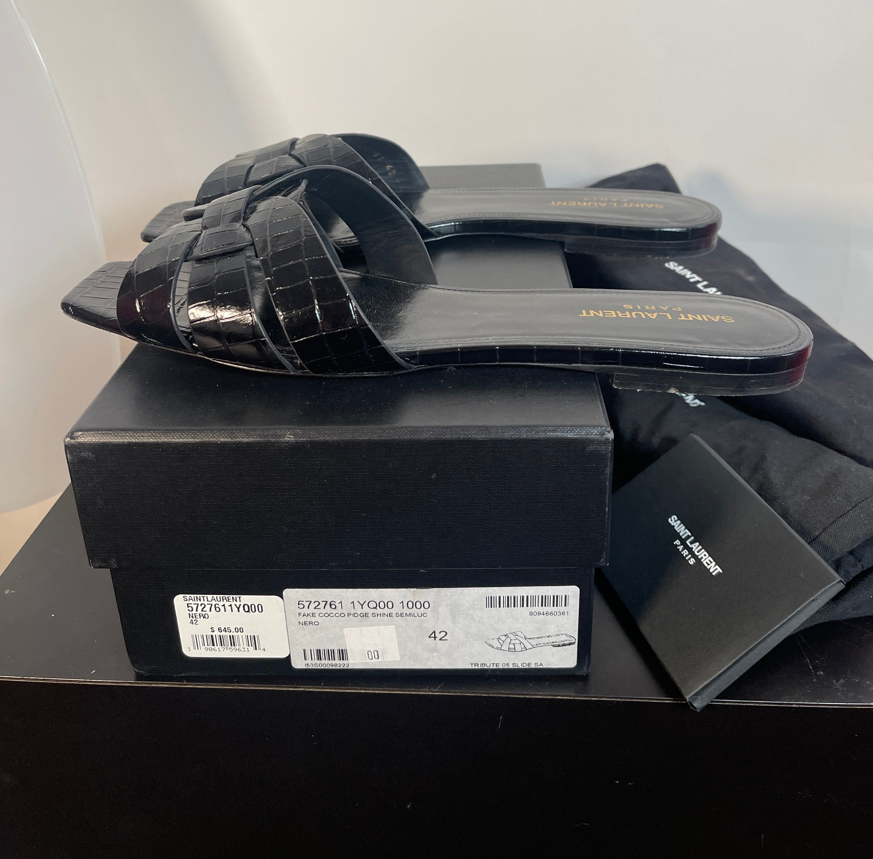 Saint Laurent Black Flat Sandals Euro size 42/ US size 11