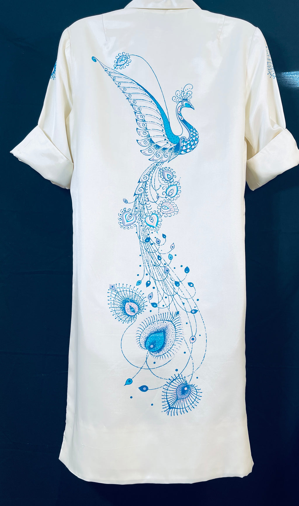 VTG 60s ALFRED SHAHEEN Shirt DRESS or Duster with Peacock