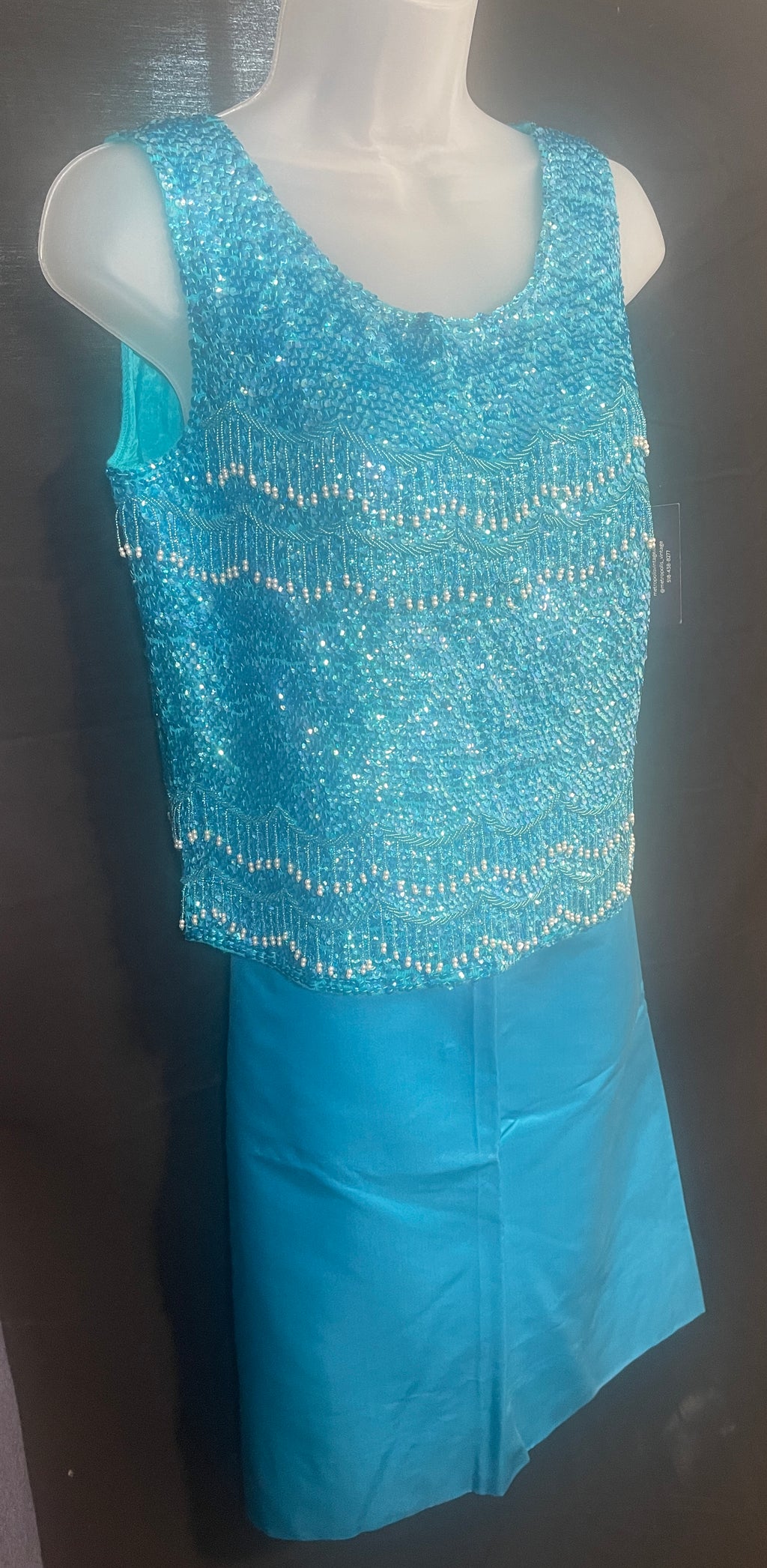 1960s Two Piece TURQUOISE Beaded Tank & Matching SKIRT