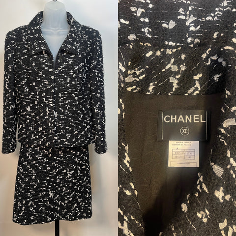 CHANEL SUIT Black & White Nubby Tweed Euro Size 46 2 piece