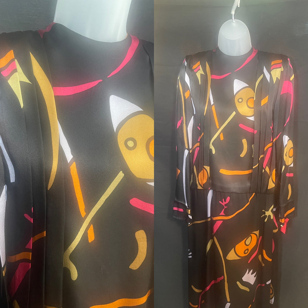 1980s SILK ABSTRACT PRINT Dress by Bobby CHI, Designer Collection