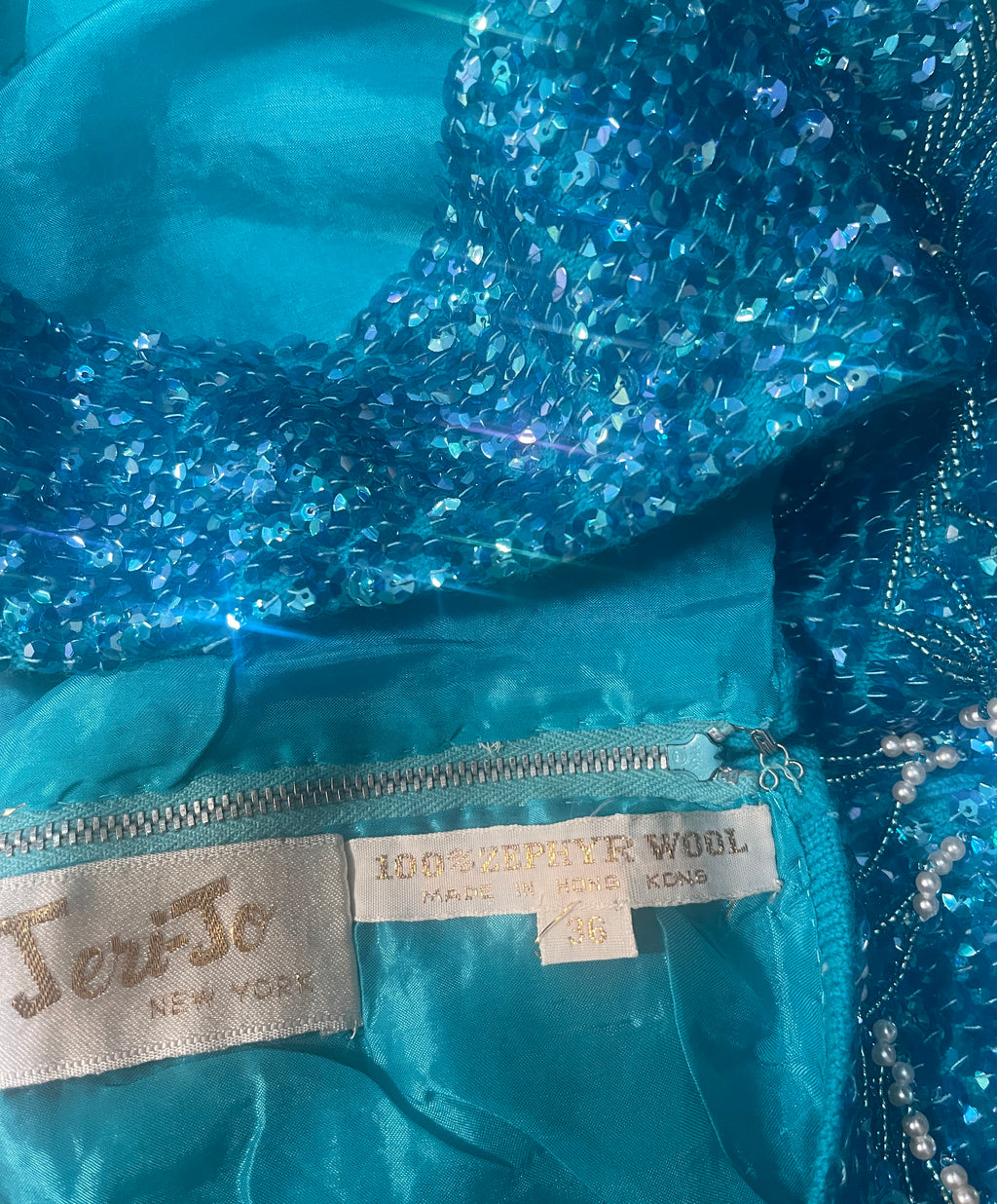 1960s Two Piece TURQUOISE Beaded Tank & Matching SKIRT