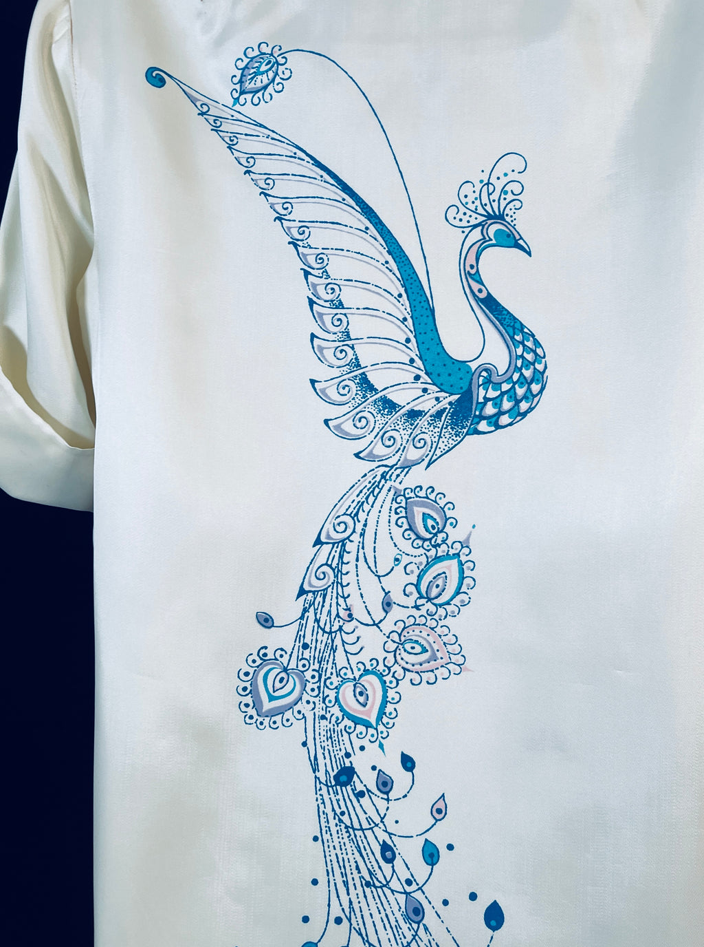 VTG 60s ALFRED SHAHEEN Shirt DRESS or Duster with Peacock