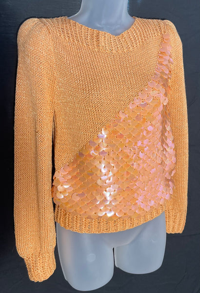 Vtg 80's Peach Sequin Sweater