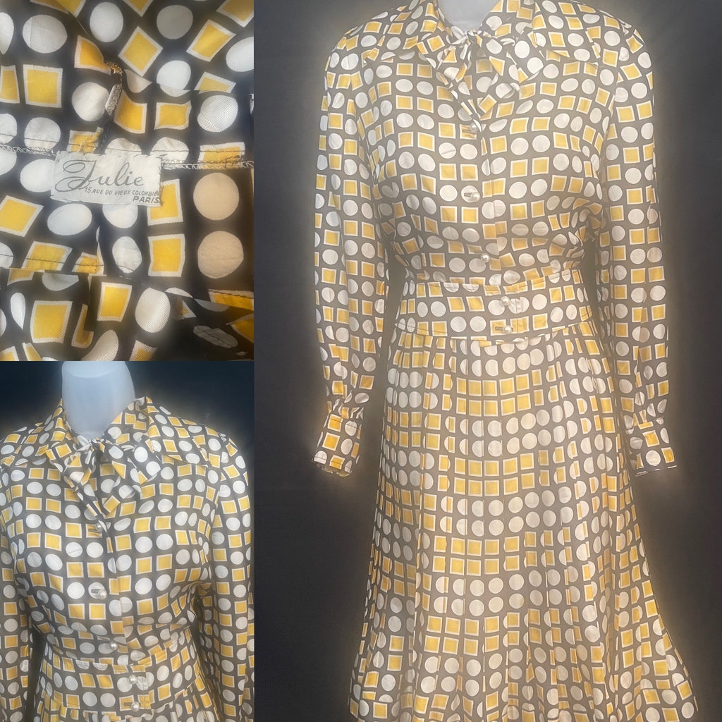1970s OPTIC Print Dress & Jacket PARIS LABEL