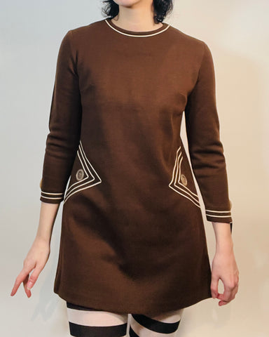 1960s Brown MINI DRESS with accents