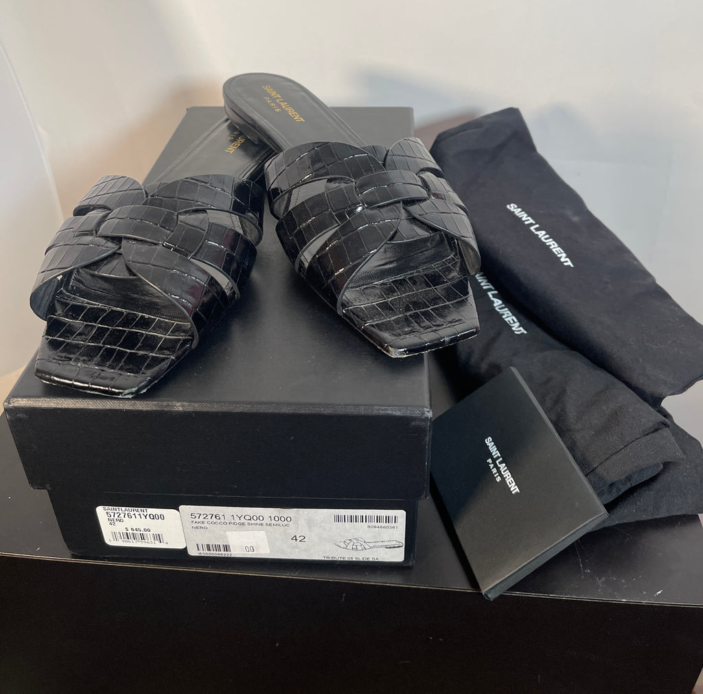 Saint Laurent Black Flat Sandals Euro size 42/ US size 11