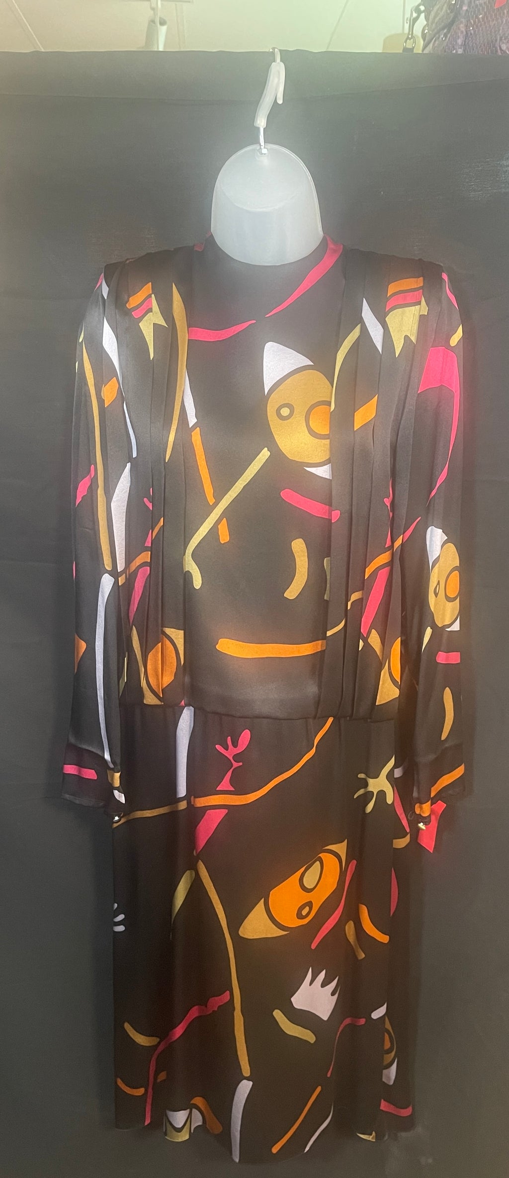 1980s SILK ABSTRACT PRINT Dress by Bobby CHI, Designer Collection