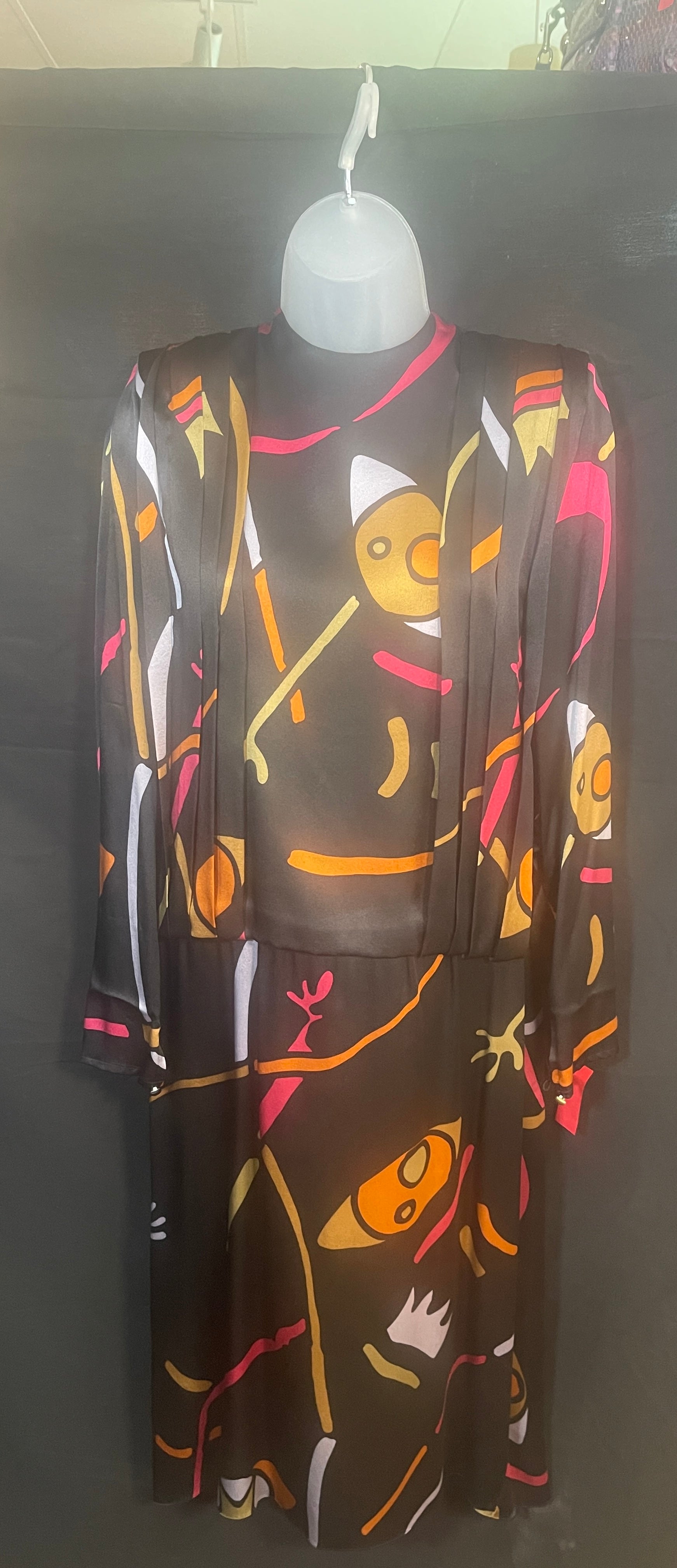 1980s SILK ABSTRACT PRINT Dress by Bobby CHI, Designer Collection