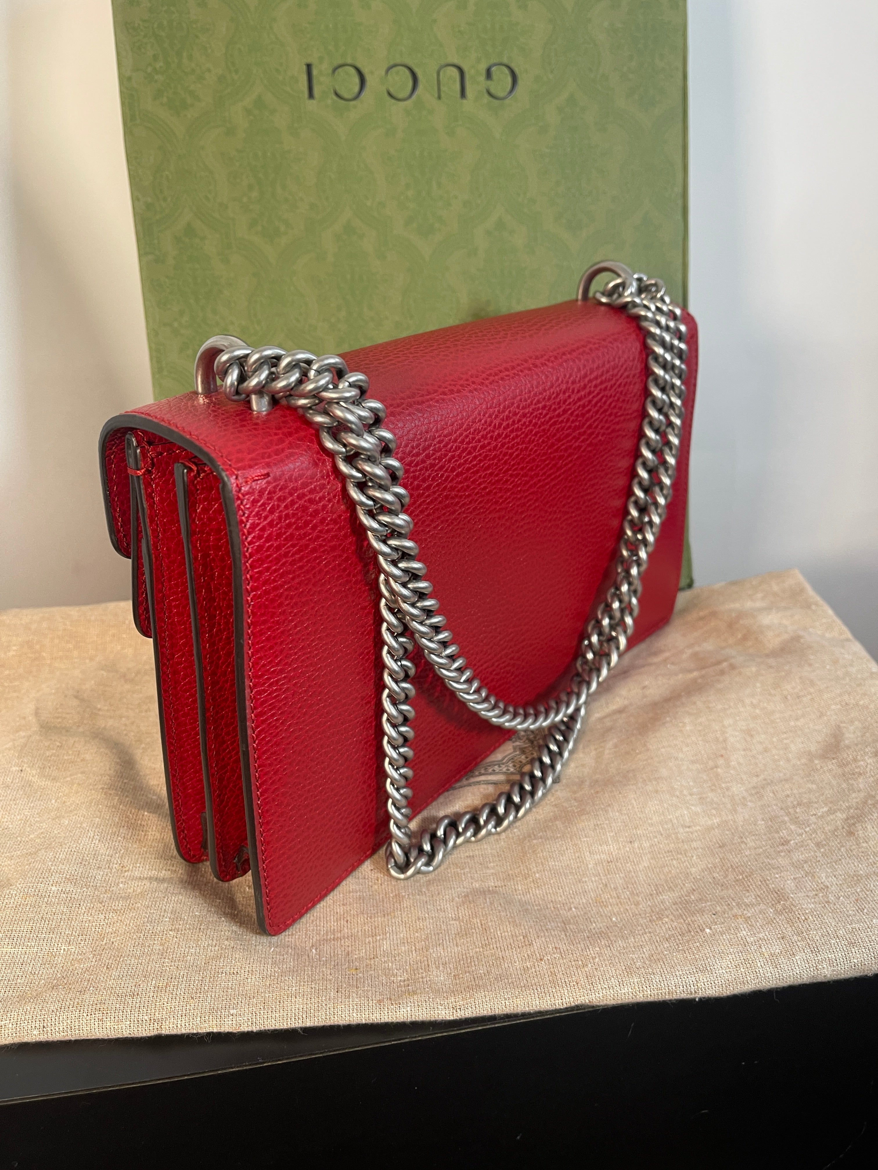 GUCCI Dionysus RED Purse/ Bag Jeweled Clasp Exc Cond. Box & SAKS Receipt
