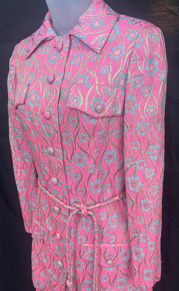 70s Barbie PINK Brocade Pant Set Jacket & Pants  36/28/42