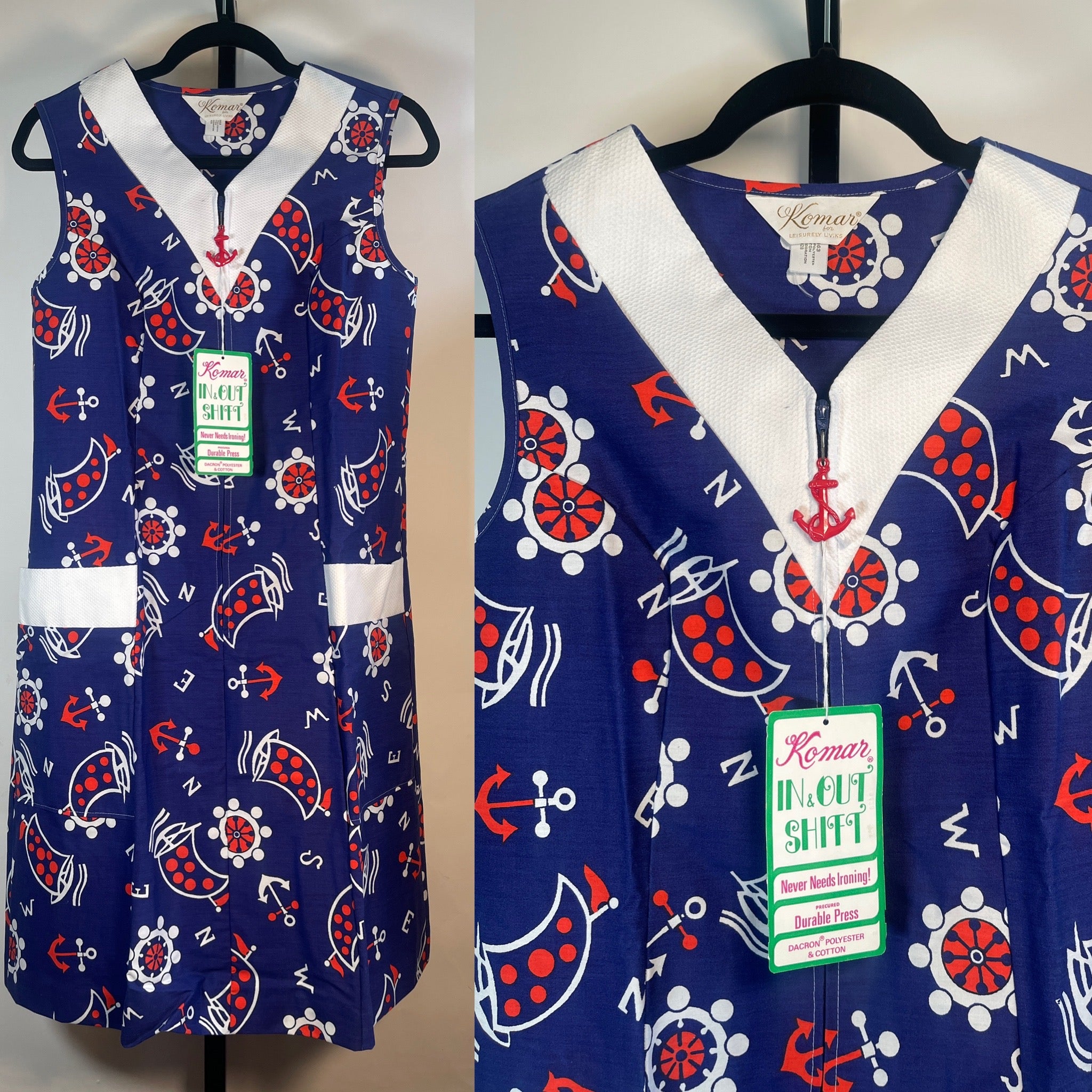 Vtg New OLD STORE Stock 1970s Summer Shift Nautical Novelty Print Dress  CUTE!