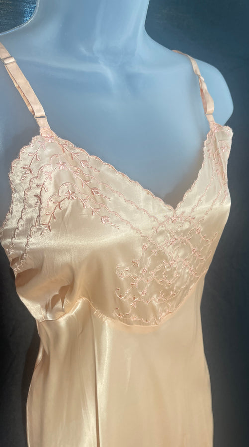 40s NOS Rayon Peachy Pink Slip Dress Size 36