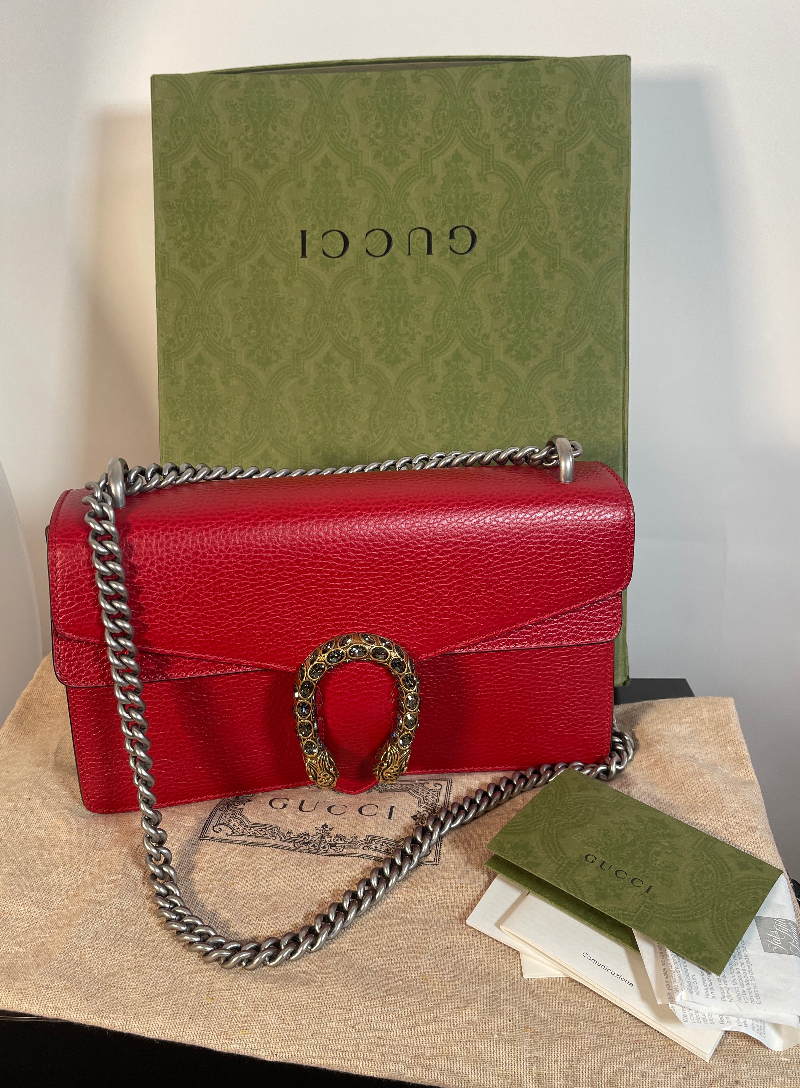 GUCCI Dionysus RED Purse/ Bag Jeweled Clasp Exc Cond. Box & SAKS
