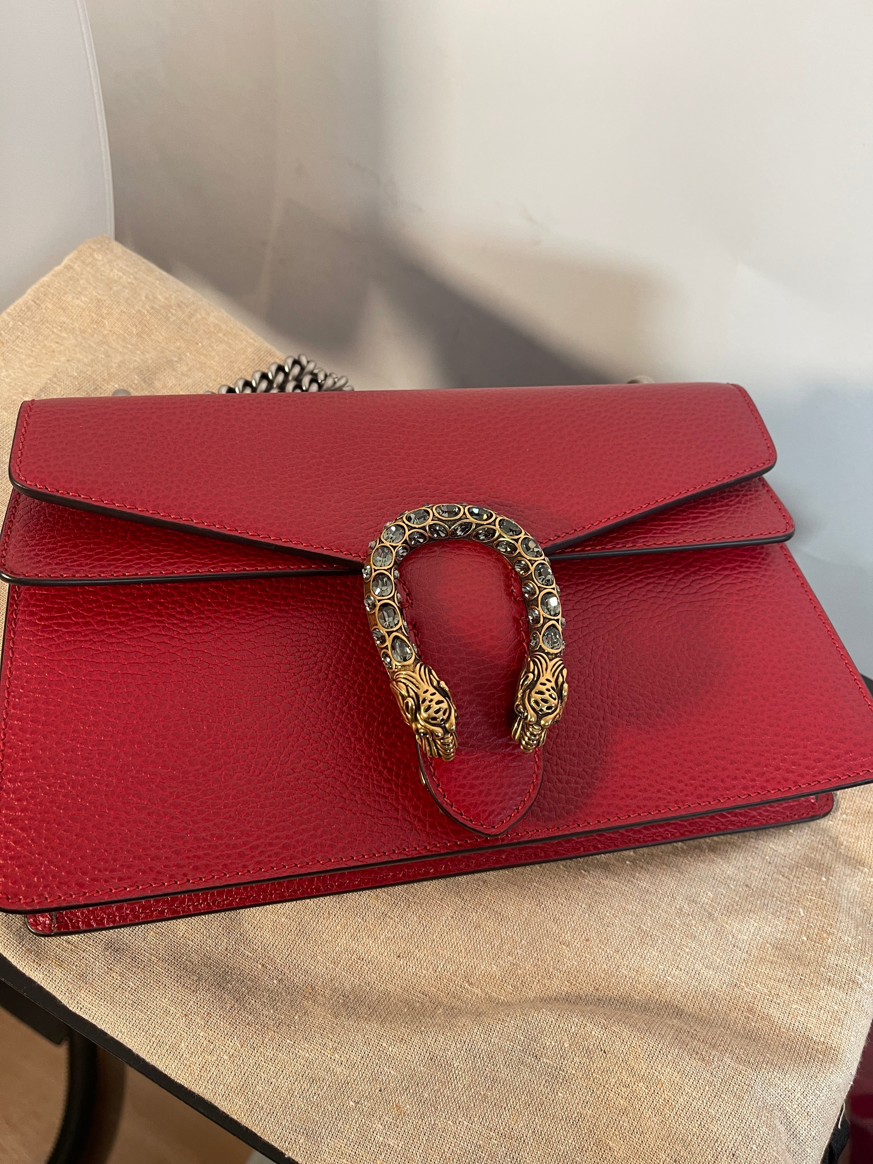 GUCCI Dionysus RED Purse/ Bag Jeweled Clasp Exc Cond. Box & SAKS Receipt