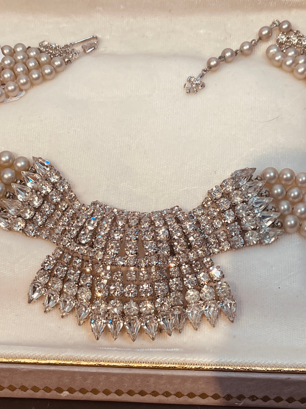 60s VENDOME Rhinestone & Pearl Statement Wedding Necklace